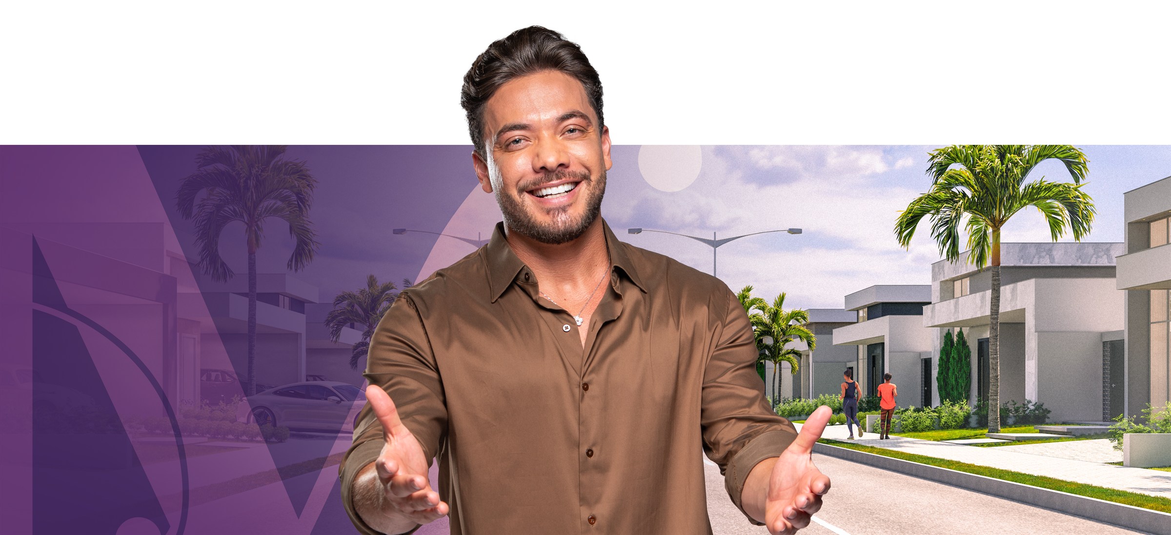 Wesley Safadão de braços abertos, convidando — campanha do Setor das Mansões
